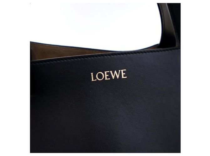 LOEWE Tote Pieghevole Puzzle in pelle di vitello lucida nera XXL Nero - vista 7