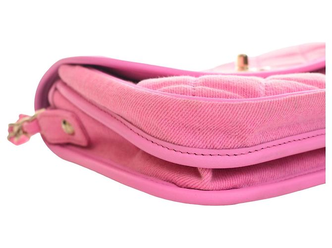 Chanel Pink Small CC Quilted Denim Messenger Flap Rosa - vista 10
