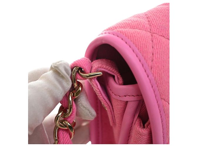 Chanel Pink Small CC Quilted Denim Messenger Flap Rosa - vista 11