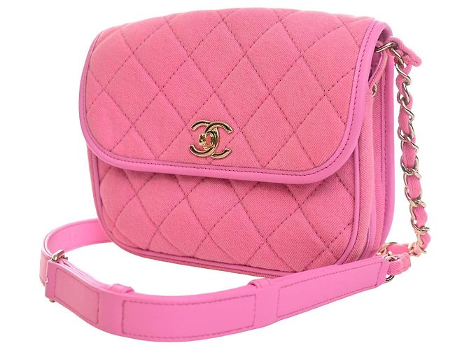 Chanel Pink Small CC Quilted Denim Messenger Flap Rosa - vista 12