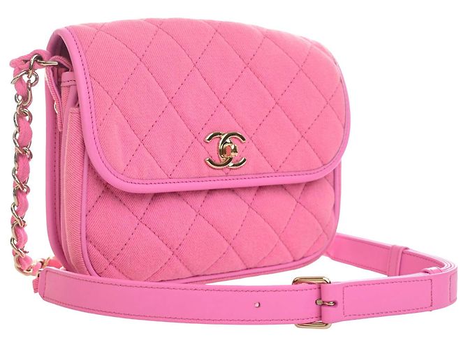 Chanel Pink Small CC Quilted Denim Messenger Flap Rosa - vista 13
