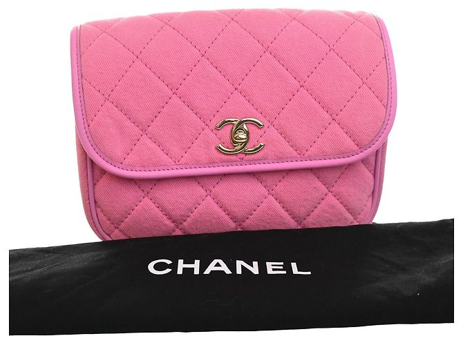 Chanel Pink Small CC Quilted Denim Messenger Flap Rosa - vista 15