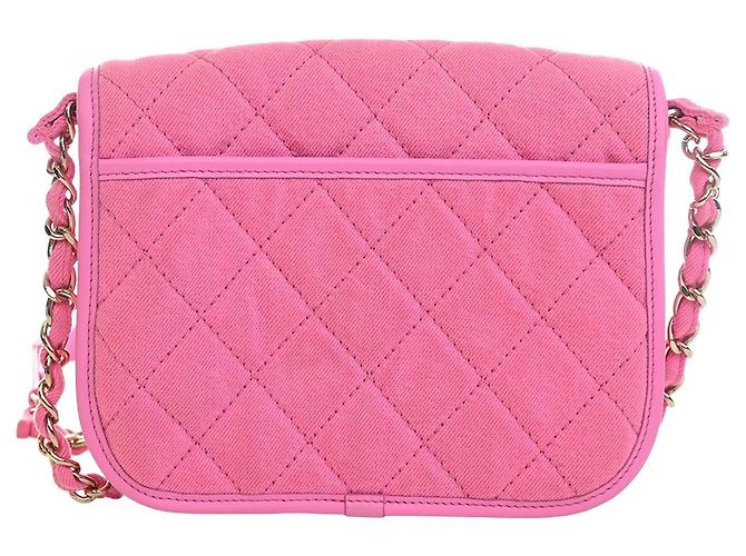 Chanel Pink Small CC Quilted Denim Messenger Flap Rosa - vista 2