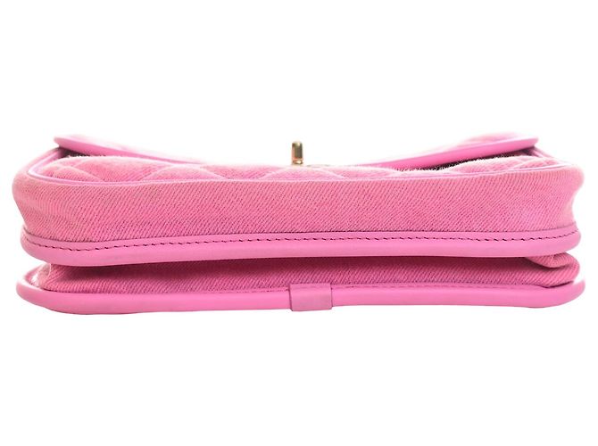 Chanel Pink Small CC Quilted Denim Messenger Flap Rosa - vista 3