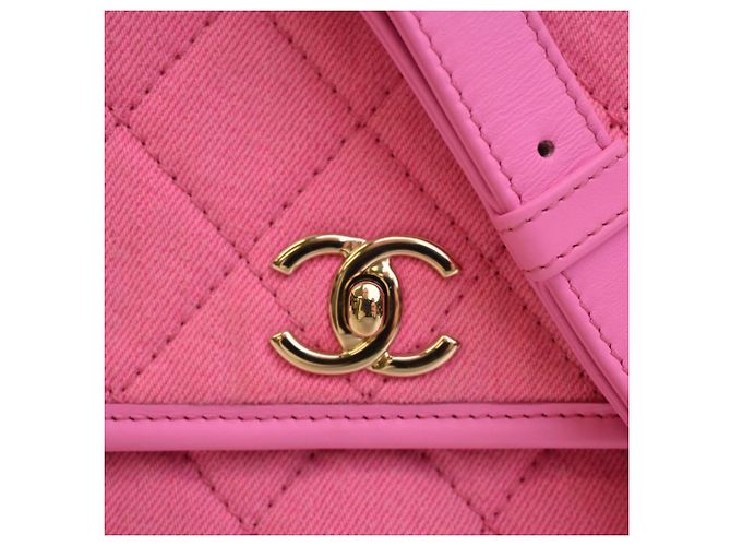 Chanel Pink Small CC Quilted Denim Messenger Flap Rosa - vista 6