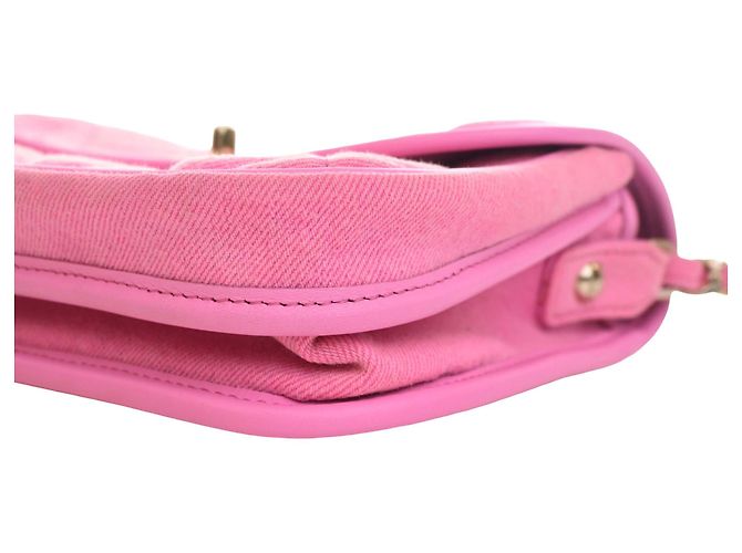 Chanel Pink Small CC Quilted Denim Messenger Flap Rosa - vista 8