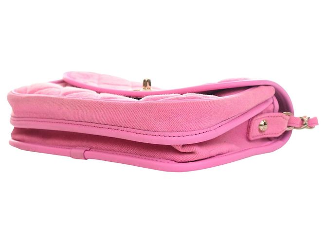 Chanel Pink Small CC Quilted Denim Messenger Flap Rosa - vista 9