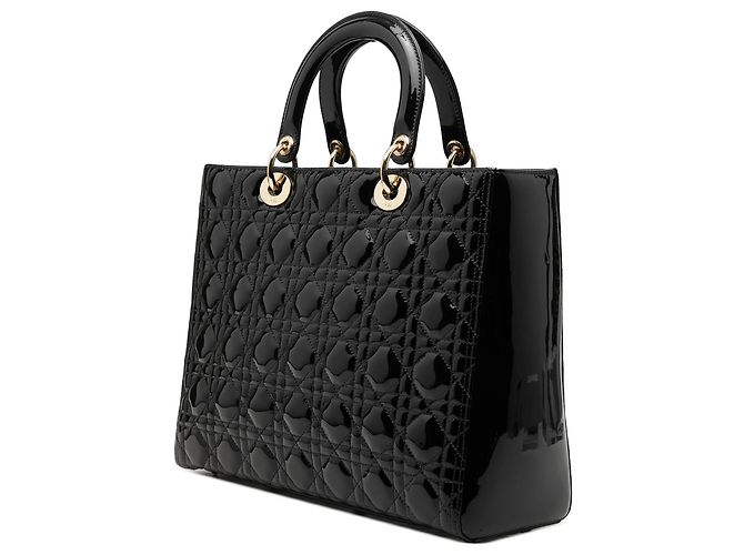 Dior Black Large Patent Cannage Lady Dior Nero - vista 2