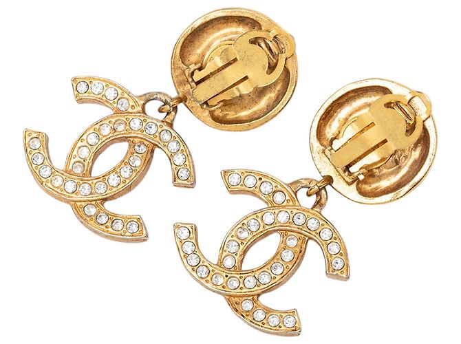 Orecchini a clip Chanel Gold Gold Plated CC Strass Drop D'oro - vista 2
