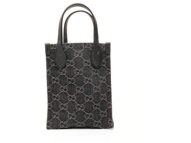 Borsa Mini Tote in Denim GG Gucci Nero - vista 2