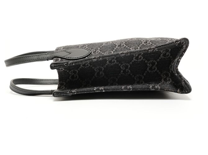 Borsa Mini Tote in Denim GG Gucci Nero - vista 3