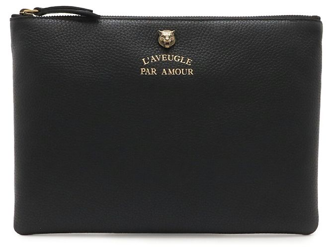 GUCCI Animalier Tiger Head Clutch Bag Black - view 2