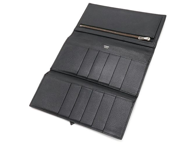 Hermès HERMES Bearn 2PLIS Tri-fold Long Wallet in Courchevel Leather Black - view 7