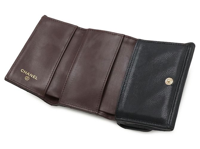 Cartera tríptico de piel de becerro granulado negro Chanel - vista 5