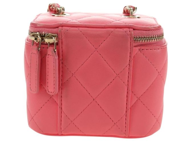 Mini Vanity Case Chanel Classic con catena in agnello trapuntato Rosa - vista 2