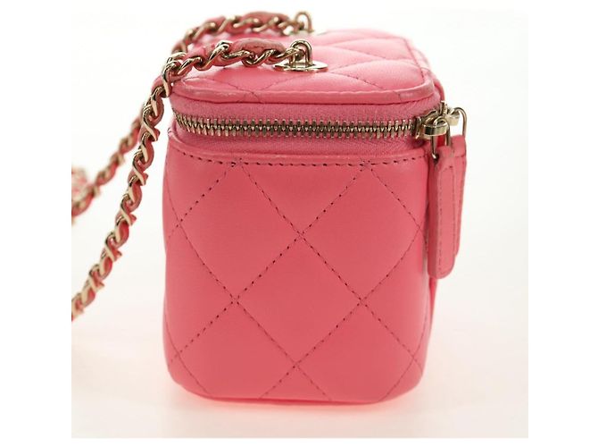 Mini Vanity Case Chanel Classic con catena in agnello trapuntato Rosa - vista 3