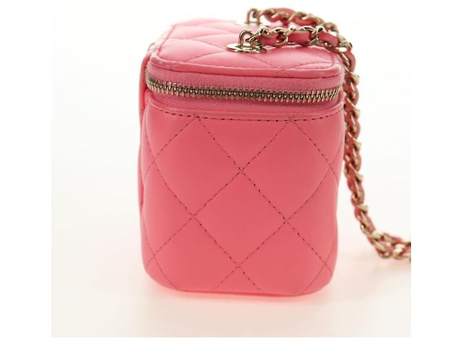 Mini Vanity Case Chanel Classic con catena in agnello trapuntato Rosa - vista 4