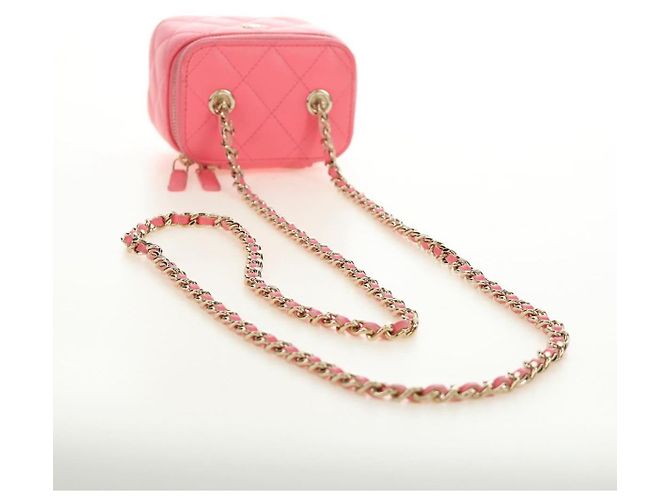 Mini Vanity Case Chanel Classic con catena in agnello trapuntato Rosa - vista 7