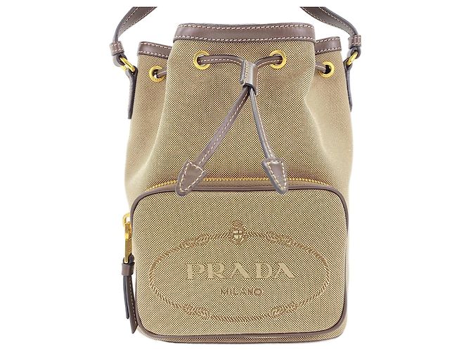 Borsa a 2 vie in jacquard con logo Duet di Prada, beige - vista 2