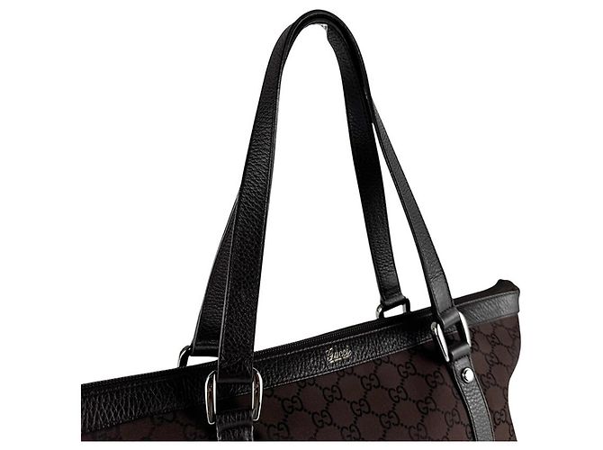 Borsa a mano Gucci in tela nylon marrone e pelle - vista 10