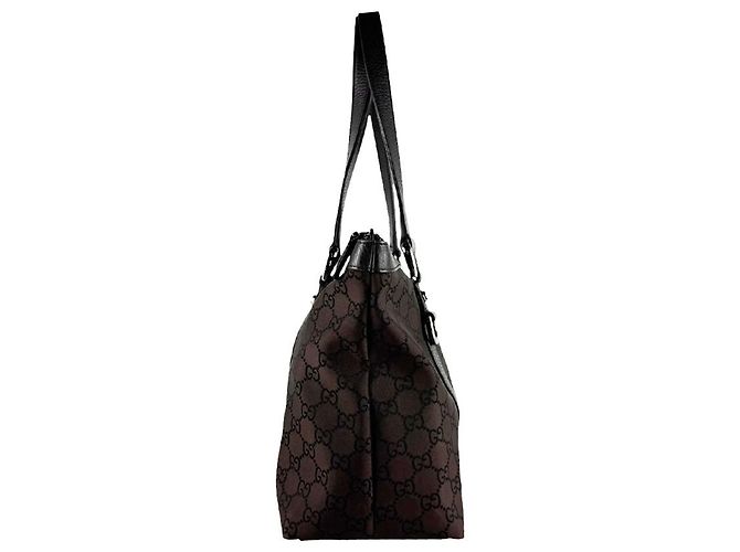 Borsa a mano Gucci in tela nylon marrone e pelle - vista 2