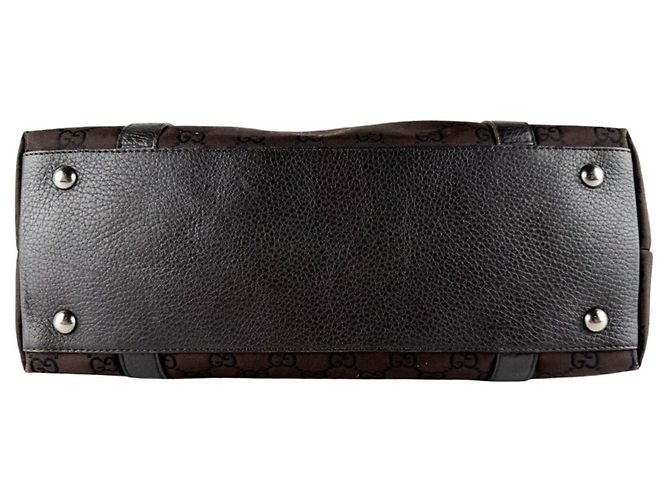 Borsa a mano Gucci in tela nylon marrone e pelle - vista 4