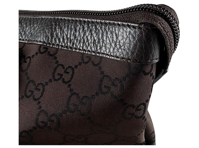 Borsa a mano Gucci in tela nylon marrone e pelle - vista 6