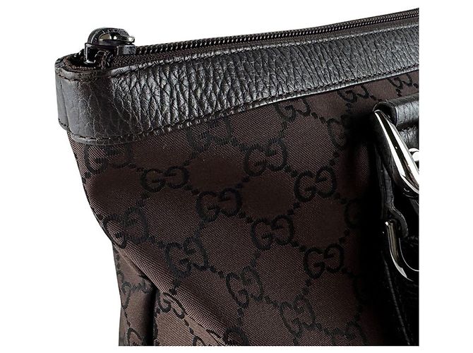 Borsa a mano Gucci in tela nylon marrone e pelle - vista 7