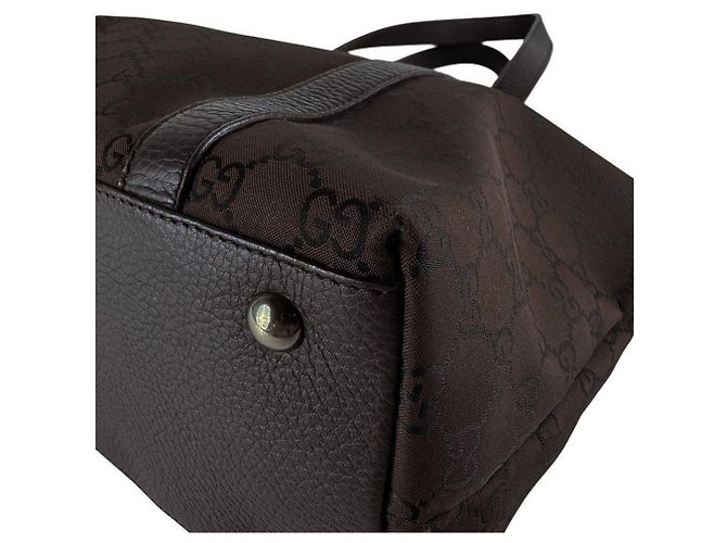 Borsa a mano Gucci in tela nylon marrone e pelle - vista 8