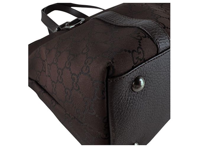 Borsa a mano Gucci in tela nylon marrone e pelle - vista 9