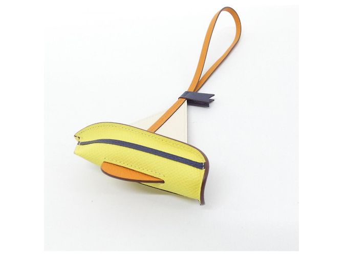 Charm para bolsa Hermès em couro laranja Vermelho Dourado - vista 3