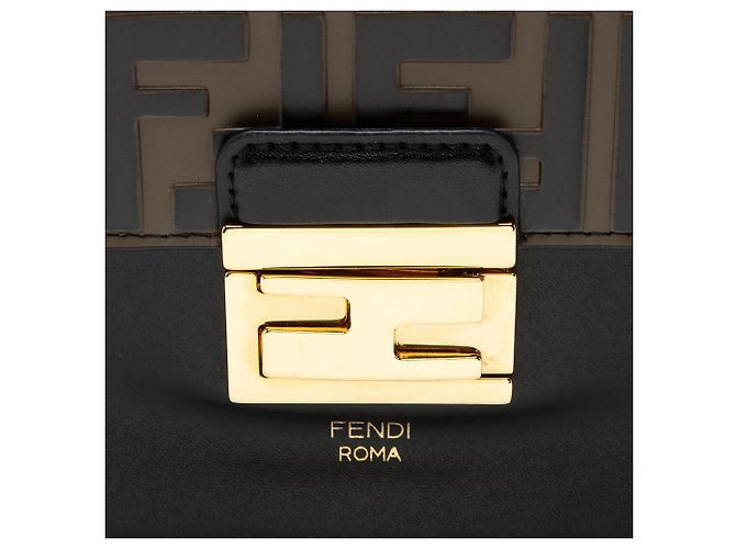 Borsa a tracolla Fendi FF Embossed Calfskin Kan U Medium Nero - vista 9
