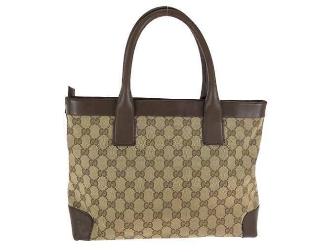 Borsa Tote in tela GG marrone e beige e pelle Gucci - vista 2