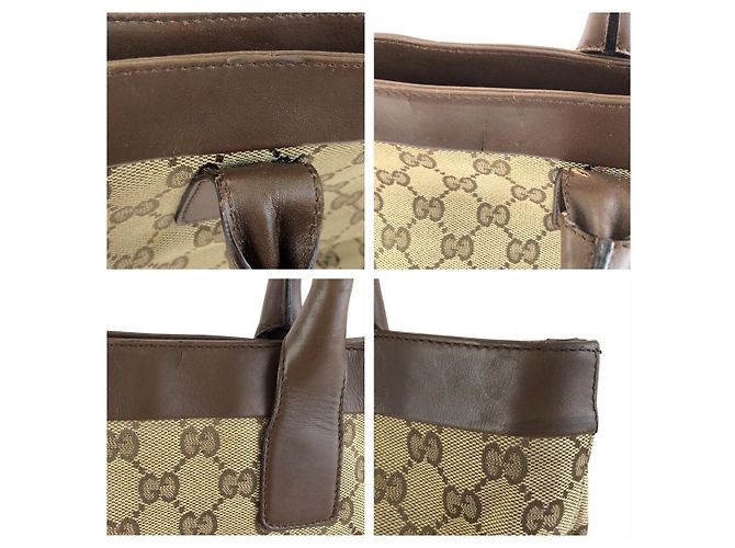 Borsa Tote in tela GG marrone e beige e pelle Gucci - vista 5