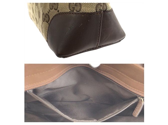 Borsa Tote in tela GG marrone e beige e pelle Gucci - vista 6