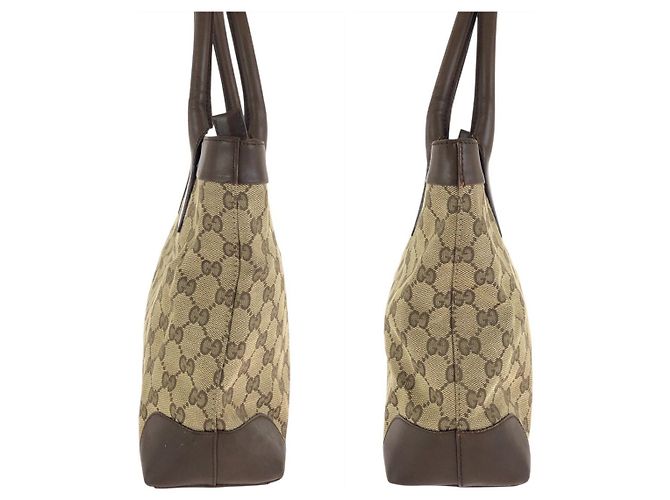 Borsa Tote in tela GG marrone e beige e pelle Gucci - vista 8