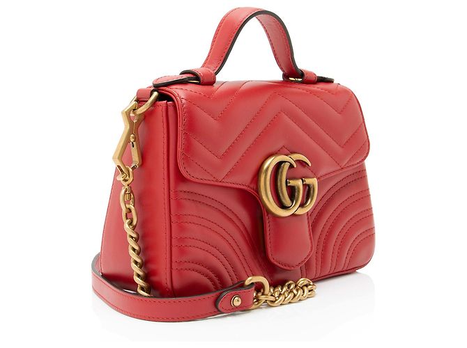 Borsa a mano mini Gucci Matelasse Leather GG Marmont Rosso - vista 2