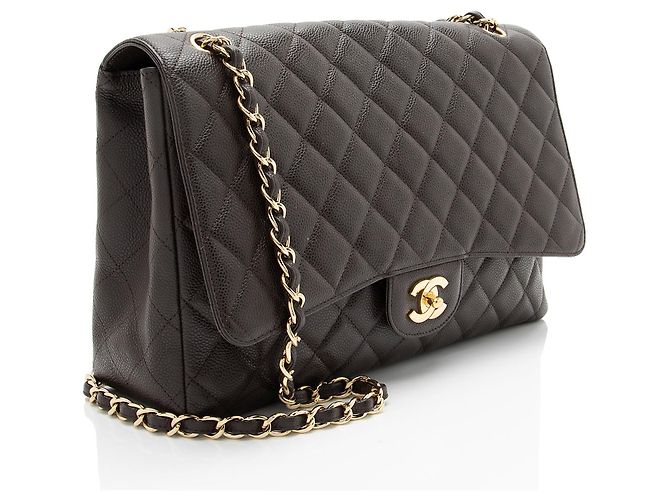 Gabrielle Borsa Chanel Classic Maxi Single Flap in pelle Caviar Marrone - vista 2