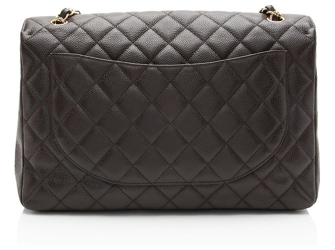Gabrielle Borsa Chanel Classic Maxi Single Flap in pelle Caviar Marrone - vista 3