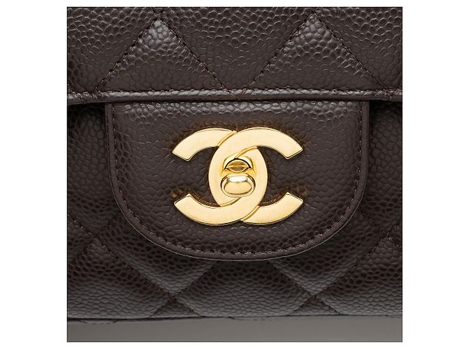 Gabrielle Borsa Chanel Classic Maxi Single Flap in pelle Caviar Marrone - vista 9