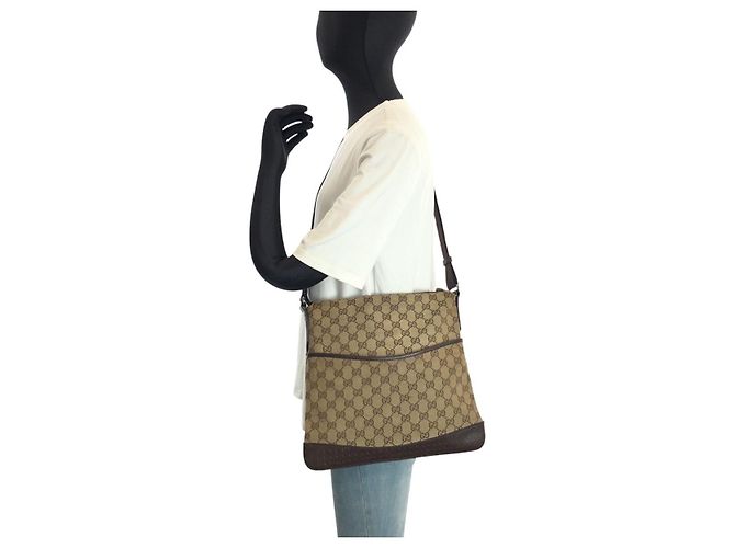 Borsa a tracolla Gucci GG Canvas e pelle Marrone - vista 7