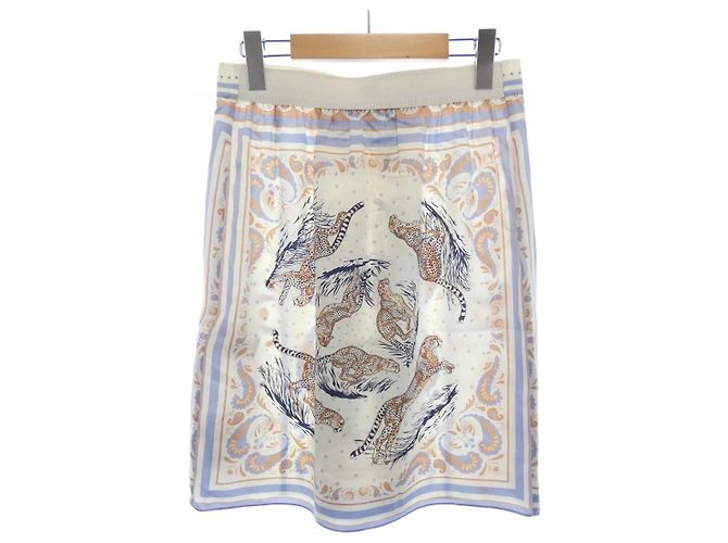Hermès Hermes Seidenrock Weiß Blau Beige - Ansicht 2