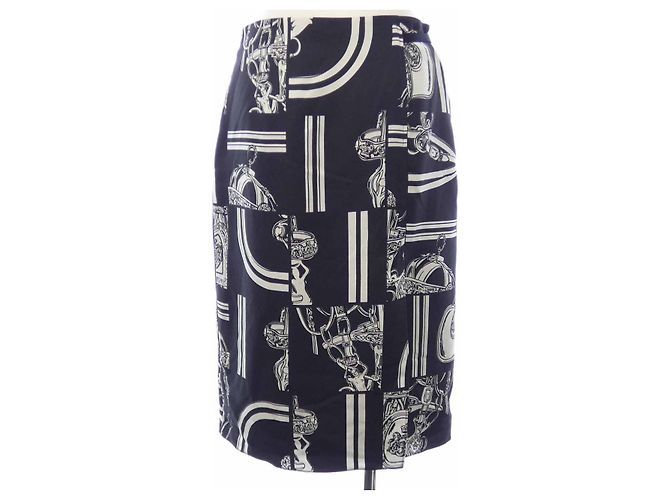 Falda de seda Hermès 4E0330DQ 36 Negro Blanco - vista 2