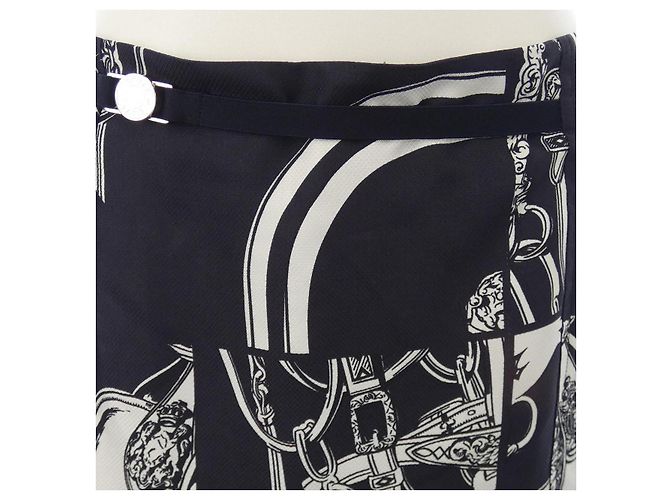 Falda de seda Hermès 4E0330DQ 36 Negro Blanco - vista 5