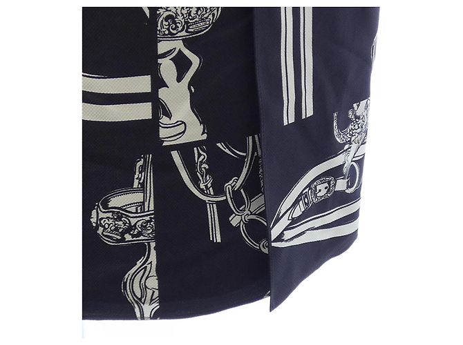 Falda de seda Hermès 4E0330DQ 36 Negro Blanco - vista 6