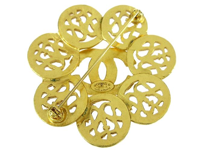 Chanel Vintage CC Flower Metallo Texturizzato D'oro - vista 2