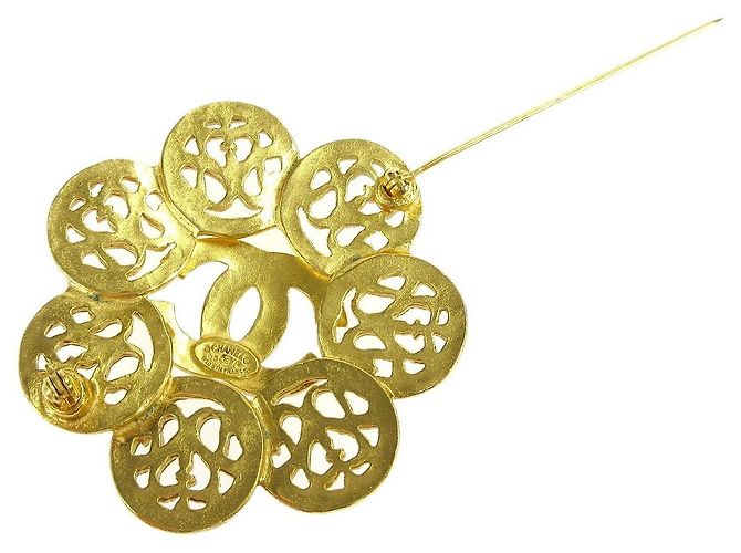 Chanel Vintage CC Flower Metallo Texturizzato D'oro - vista 3