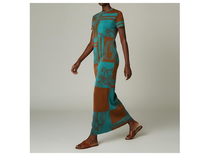 Hermès Vestido largo de seda Brides de Gala en Désordre Castaño - vista 3
