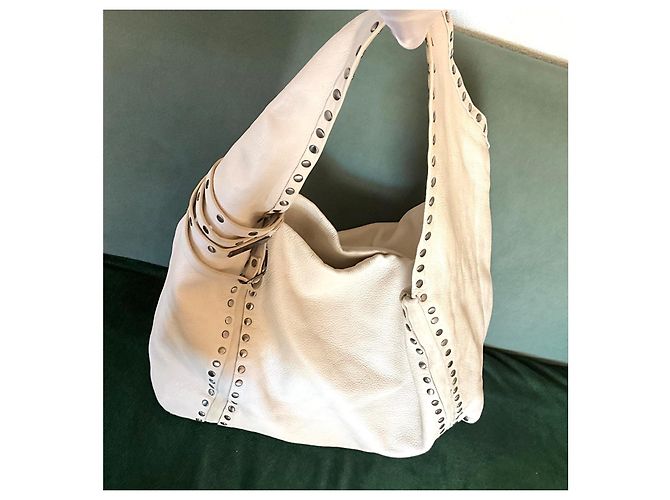 Jimmy Choo Borsa Hobo in Pelle Avorio con Borchie Bianco - vista 2
