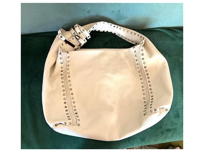 Jimmy Choo Borsa Hobo in Pelle Avorio con Borchie Bianco - vista 9